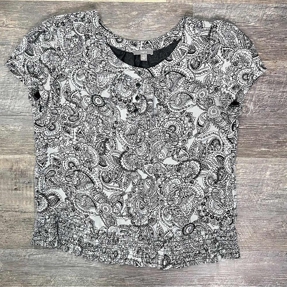 Apt. 9 grey and black floral print blouse top shirt size large L B173